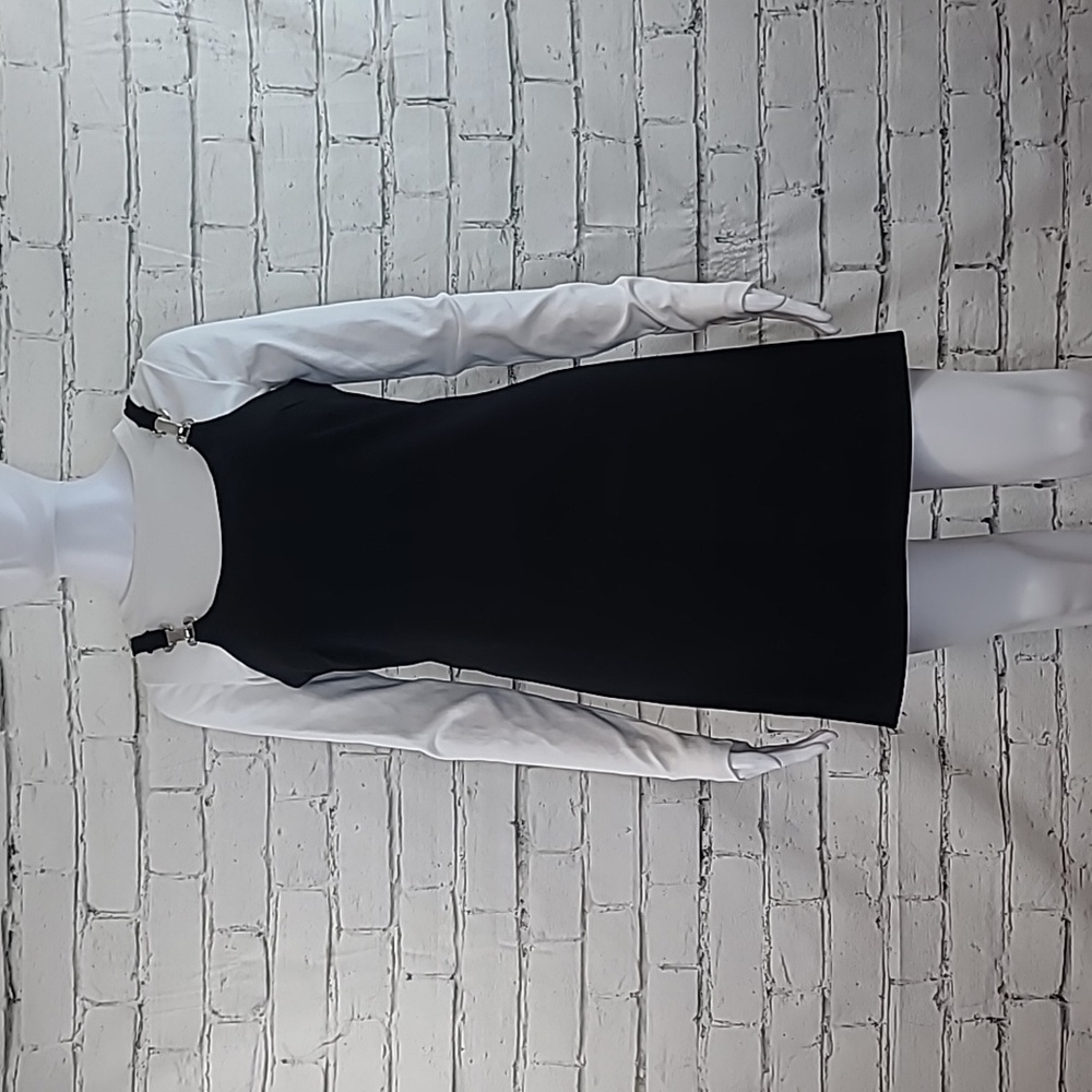 Byer Vintage Polyester Fitted Scoop Neck Bib Sleeveless Mini Length Dress Black